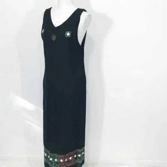 Jenna Lane 90s Sleeveless Casual Dress Embroidered Black S